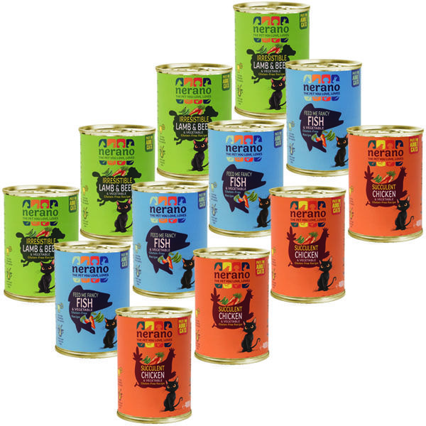 کنسرو غذای گربه بالغ نرانو مدل پته طعم ماهی و گوشت و مرغ وزن 400 گرم بسته 12عددی
